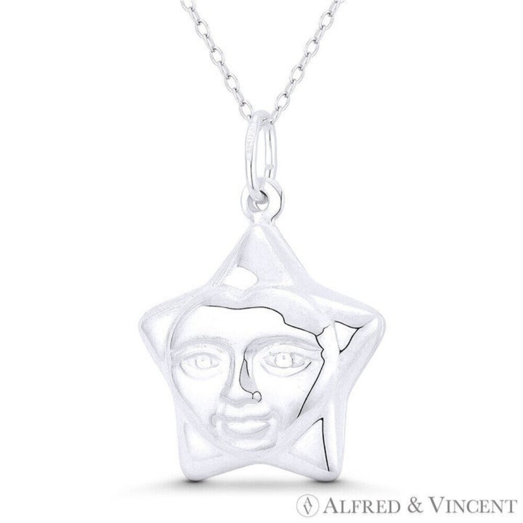 5-Pointed Smiling Face Star Celestial Charm Pendant In 925 Sterling Silver 24$